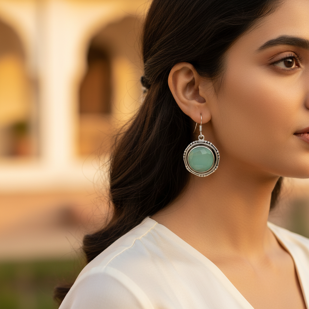 925银玉髓水滴耳环，女士款 | 日常佩戴