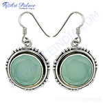 将图像加载到图库查看器中， 925 sterling silver drop earrings with a round chalcedony gemstone in a light blue-green color

