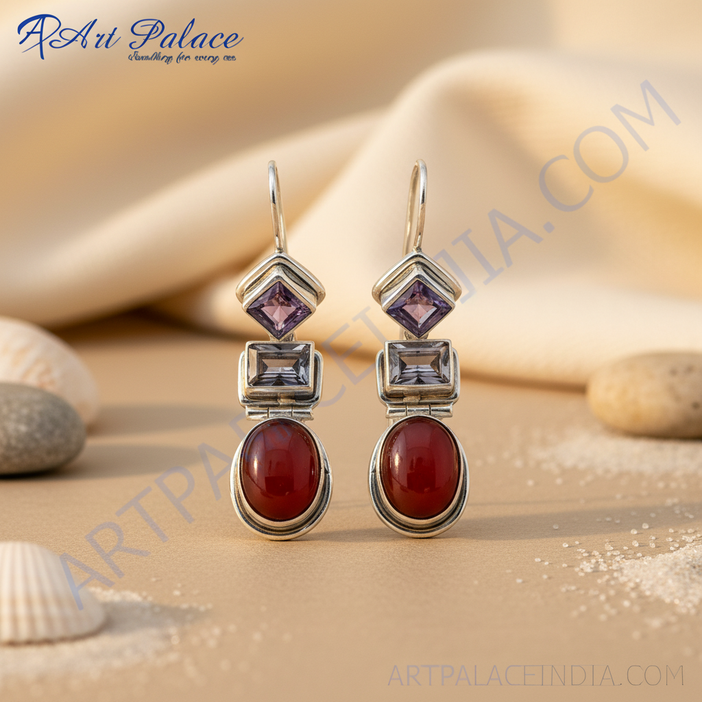 925 Silver Gemstone Drop Earrings for Women | Statement Jewelry