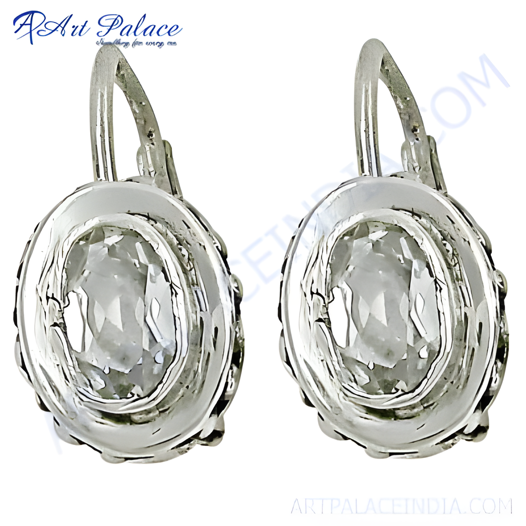 925 sterling silver leverback earrings with oval-cut clear gemstone, perfect for women