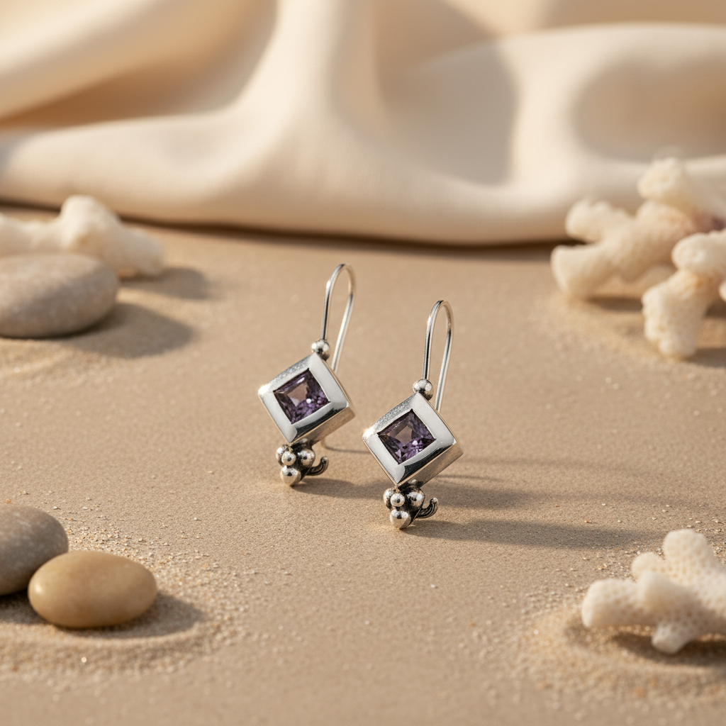 925 Silver Amethyst Drop Earrings for Women | Gemstone Jewelry