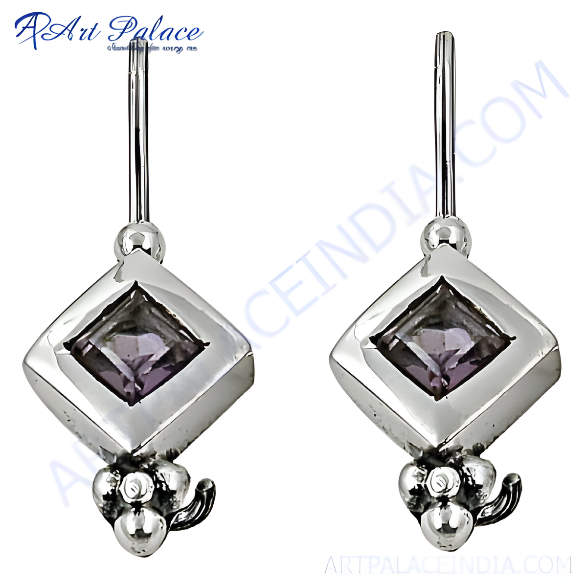 925 sterling silver drop earrings featuring square cut amethyst gemstones for women