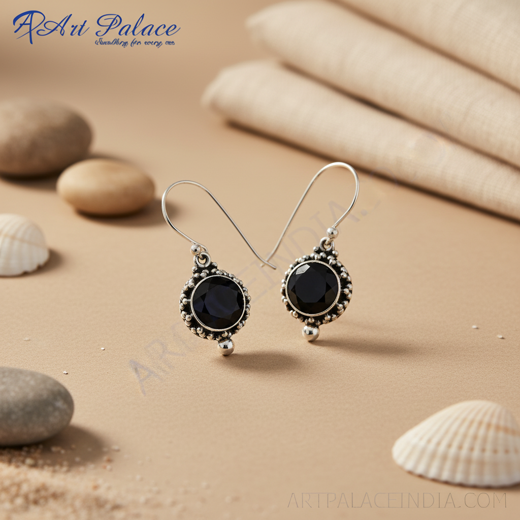 925 Sterling Silver Black Onyx Dangle Earrings for Women