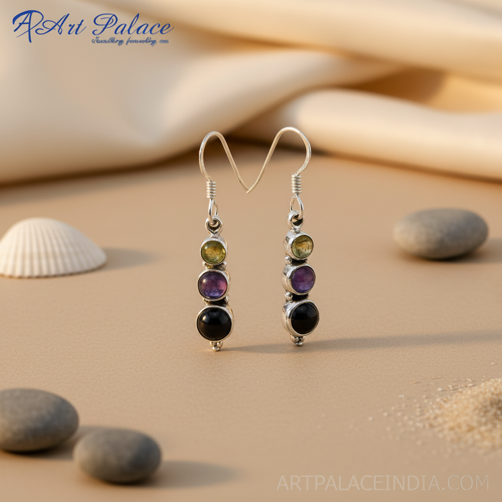 925 silver gemstone drop earrings for women | daily wear