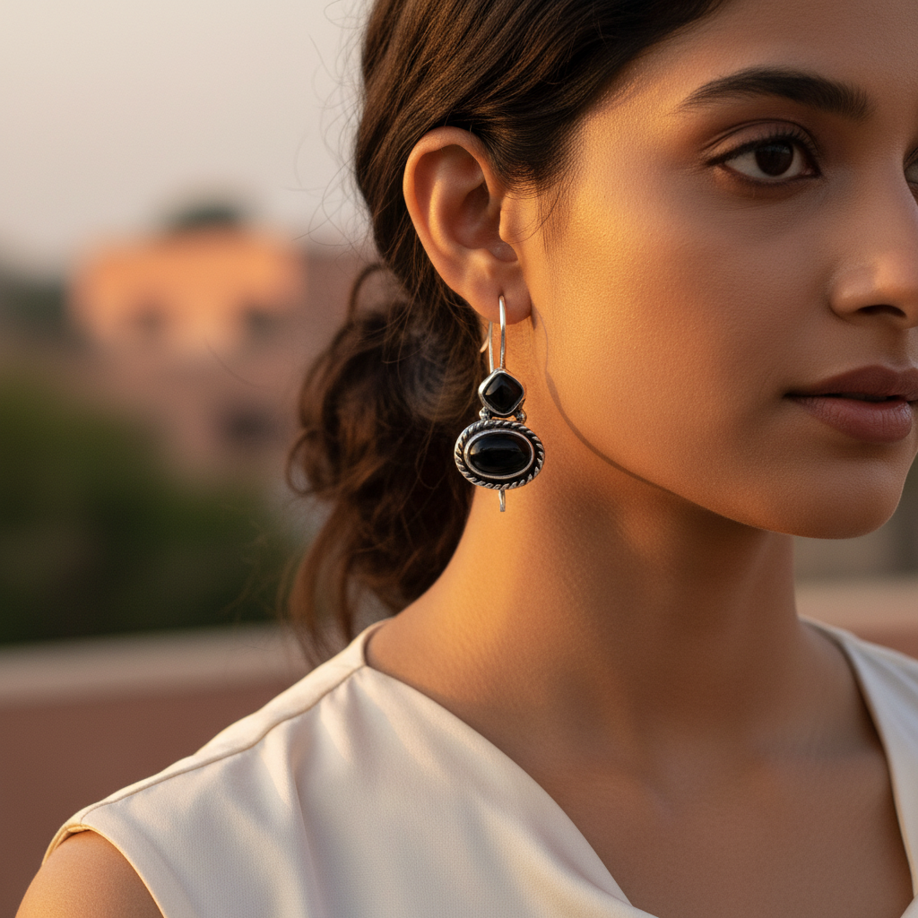 925 Silver Onyx Drop Earrings for Women | Daily Wear Jewelry