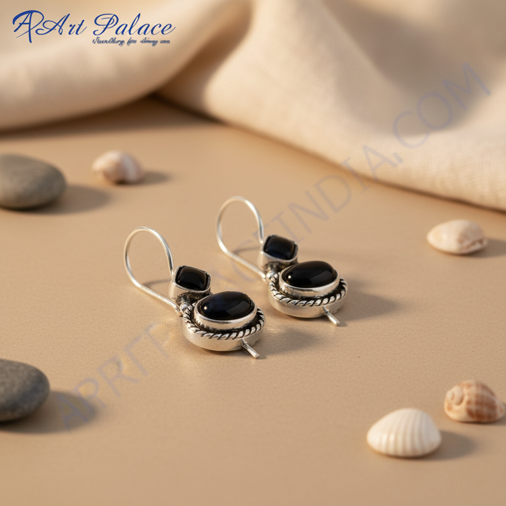 925 Silver Onyx Drop Earrings for Women | Daily Wear Jewelry