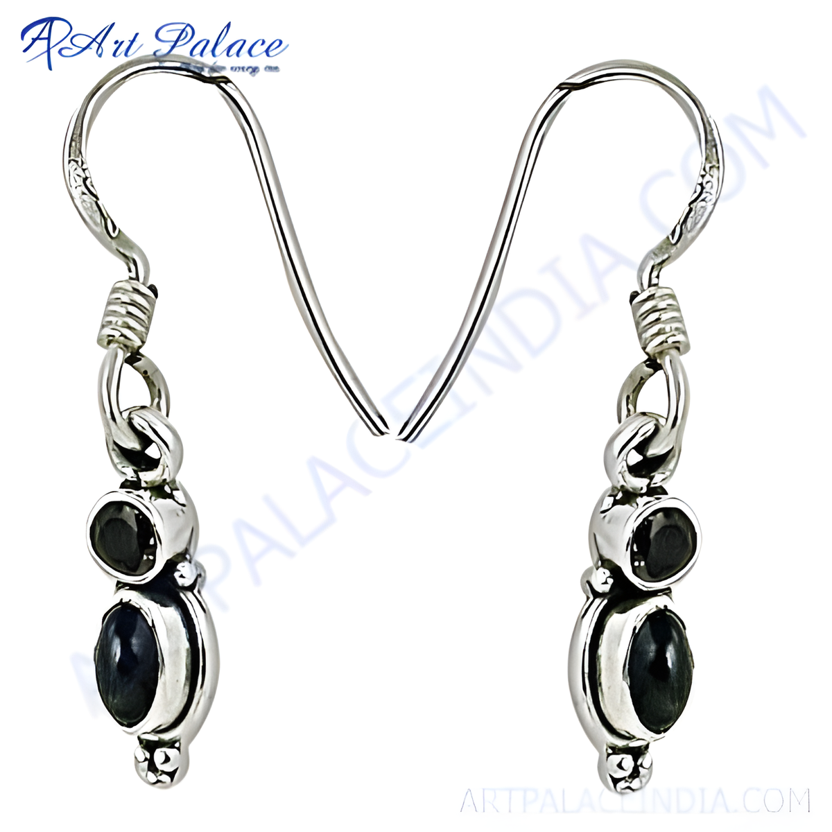 925 sterling silver drop earrings with black gemstones for women