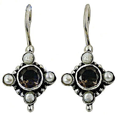 925 silver smoky quartz & pearl earrings for women