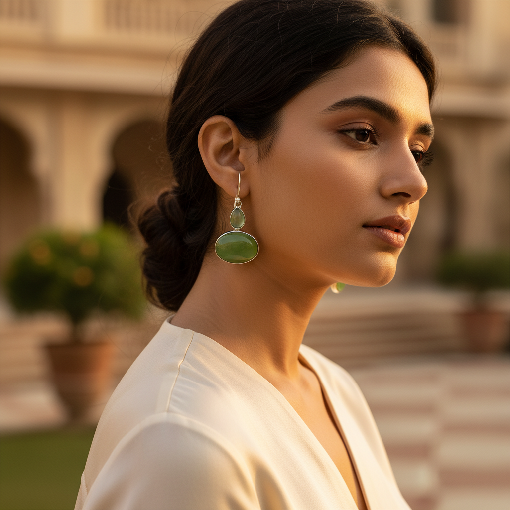 Pendientes de plata 925 con piedras preciosas verdes para mujer | Pendientes colgantes