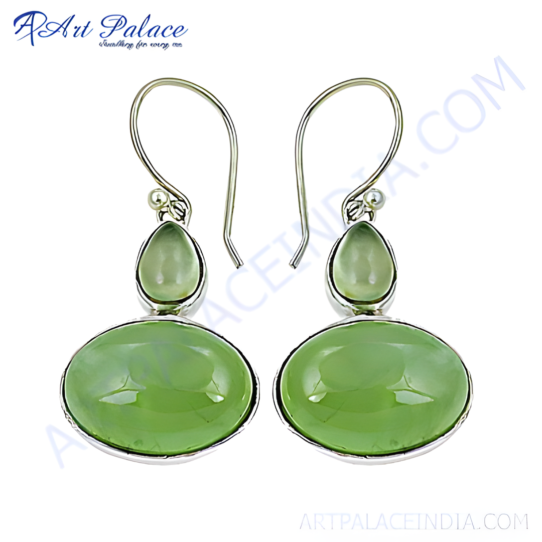 925 sterling silver dangle earrings with pear and oval-shaped green gemstones, perfect for any occasion.