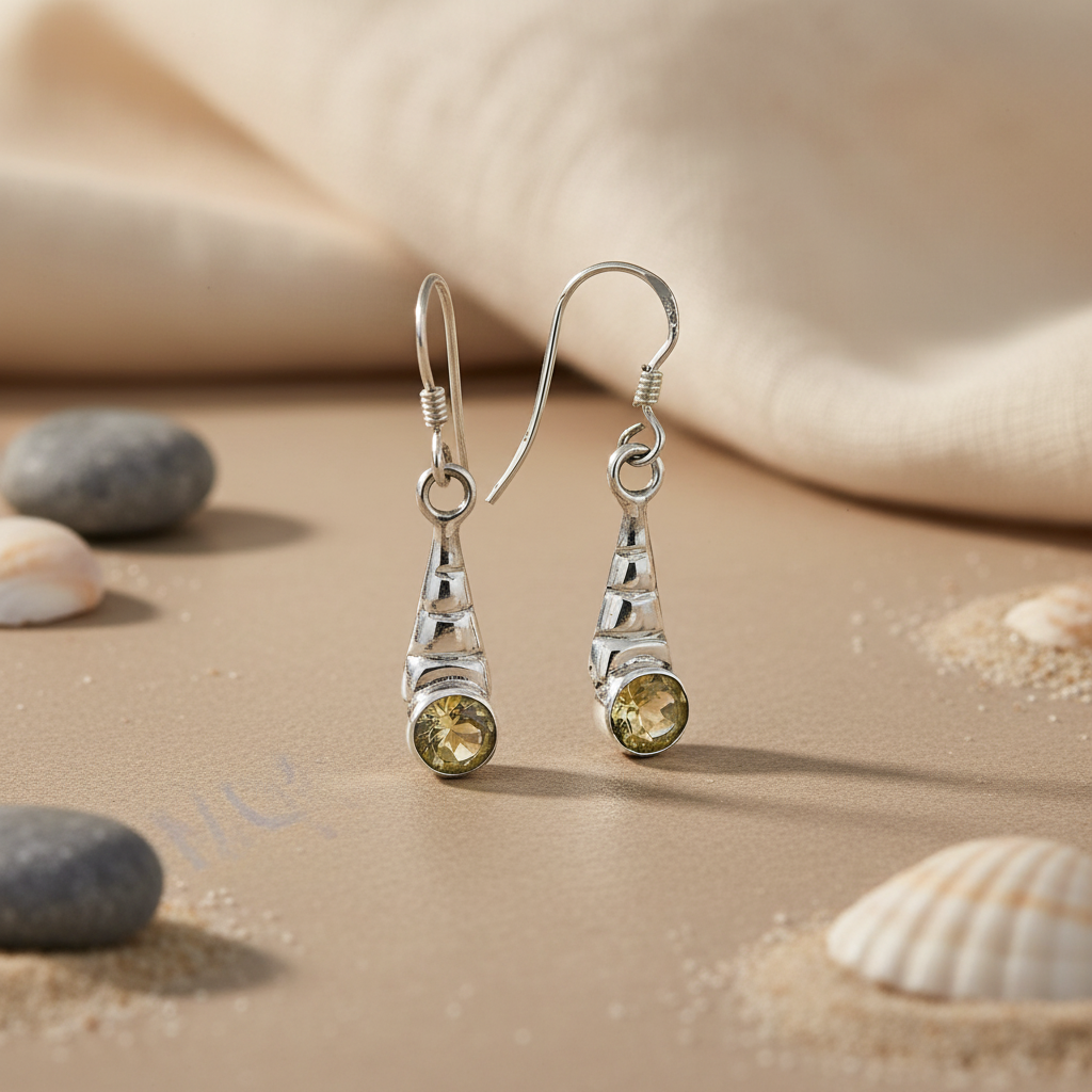 925纯银黄水晶水滴耳环（女士款）| 垂坠式耳环
