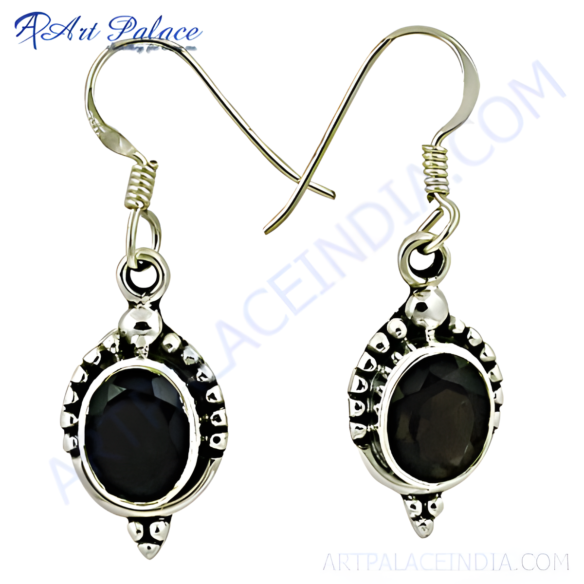 925 sterling silver dangle earrings featuring oval black onyx gemstones