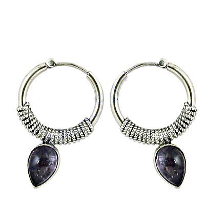 925 Silver Hoop Earrings with Amethyst Stone for Women