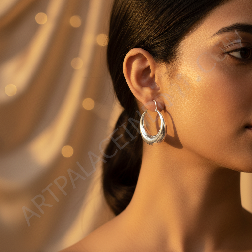 女士银色新月形耳环 | 日常佩戴饰品