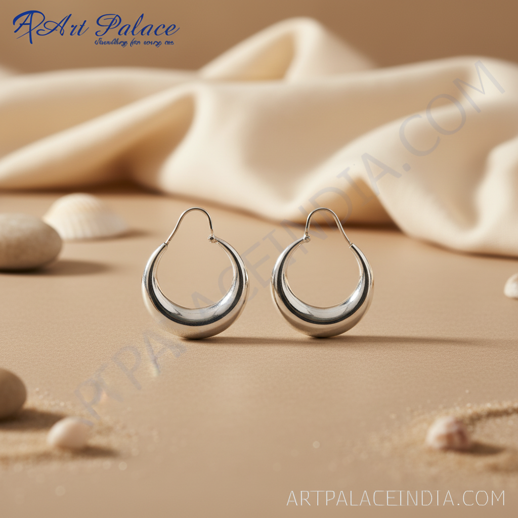 女士银色新月形耳环 | 日常佩戴饰品