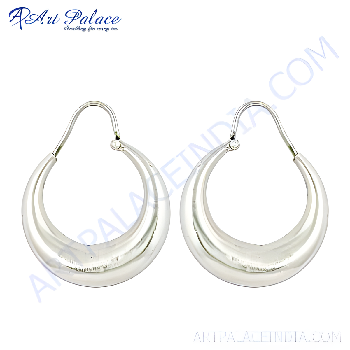 Silver crescent hoop earrings, elegant and polished design, suitable for women