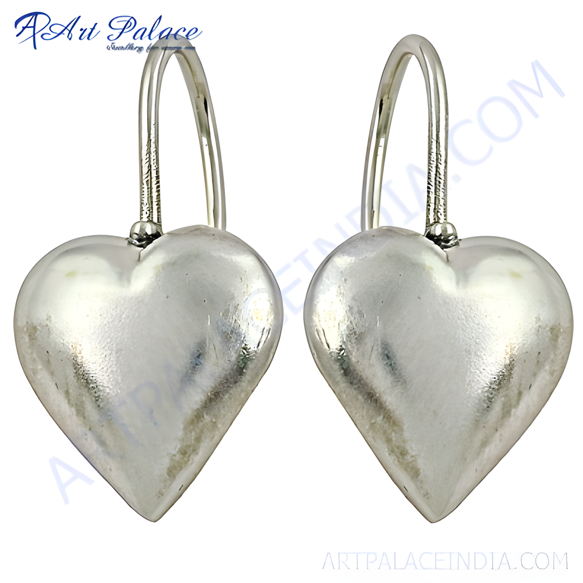Sterling silver heart drop earrings, polished silver dangle earrings for women, romantic jewelry