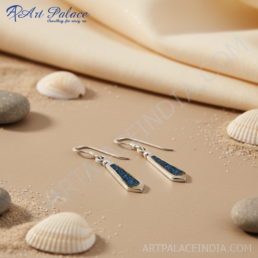 Pendientes de piedra azul en plata 925 | Pendientes colgantes para mujer