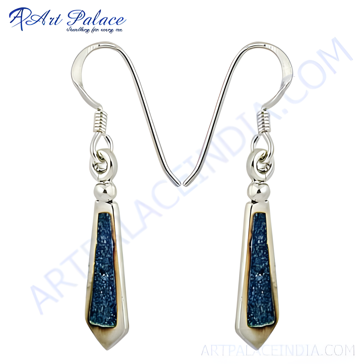 925 sterling silver dangle earrings with blue stone inlays, perfect for women