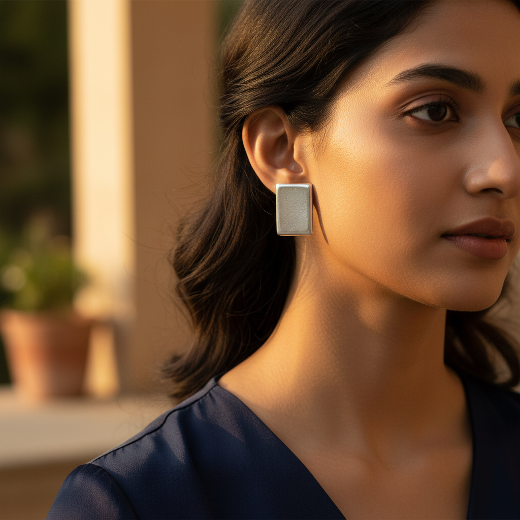 Silver Rectangular Stud Earrings | Everyday Jewelry