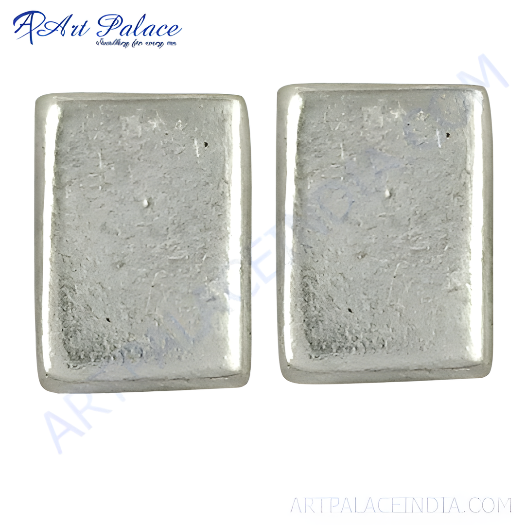 Silver rectangular stud earrings on a white background, showcasing the smooth, polished surface.