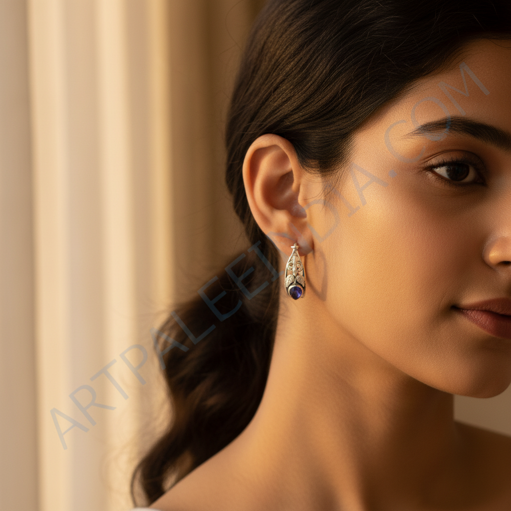 925纯银蓝色宝石耳环，女士款 | 日常佩戴