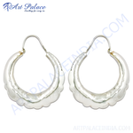 Load image into Gallery viewer, Silver hoop earrings with a unique scalloped design for women, perfect for daily wear.
