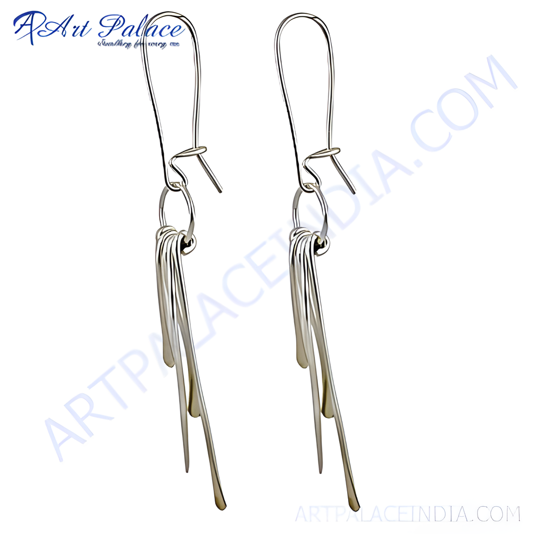 Elegant silver dangle earrings, showcasing a minimalist and stylish design, perfect for everyday wear and special occasions.