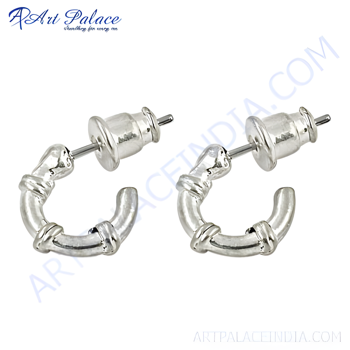 Silver hoop earrings with a unique knot design, perfect for women