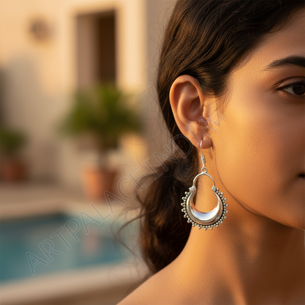 925纯银新月形耳环 | 女士垂坠式首饰