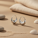 将图像加载到图库查看器中， Silver Crescent Hoop Earrings | Modern Daily Wear Jewelry
