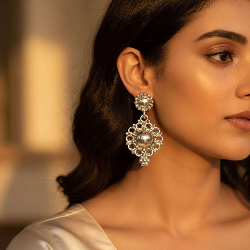 Silver Dangle Earrings | Filigree Design for Women | Gift