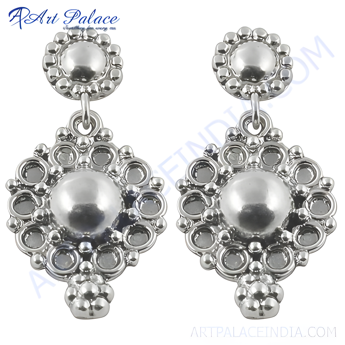 Sterling silver dangle earrings with filigree design, featuring a classic, elegant style, perfect for everyday wear