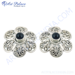 Load image into Gallery viewer, 925 sterling silver flower earrings with black gemstone centers
