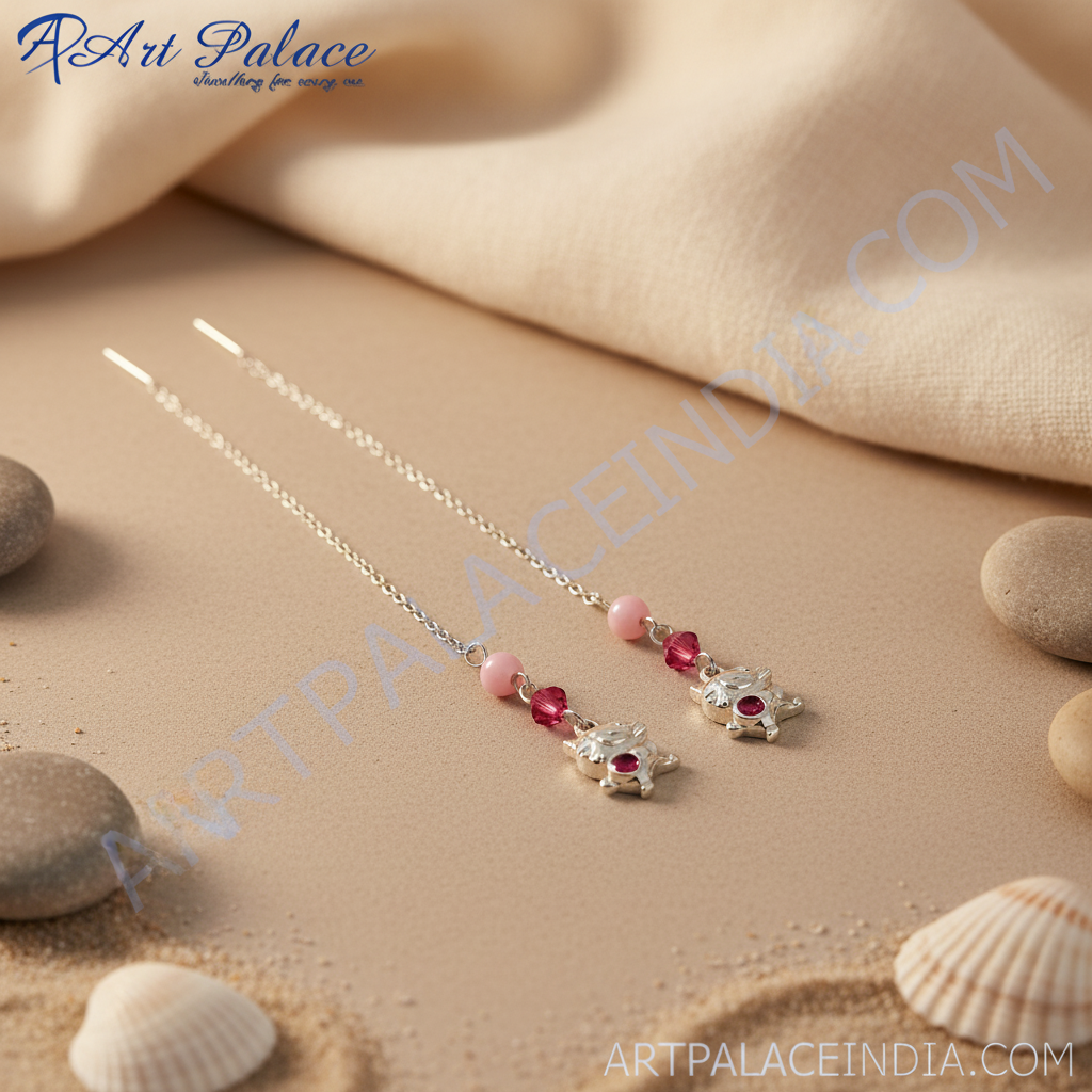 925纯银猫咪吊坠耳环，镶嵌粉色宝石 | 女士礼物