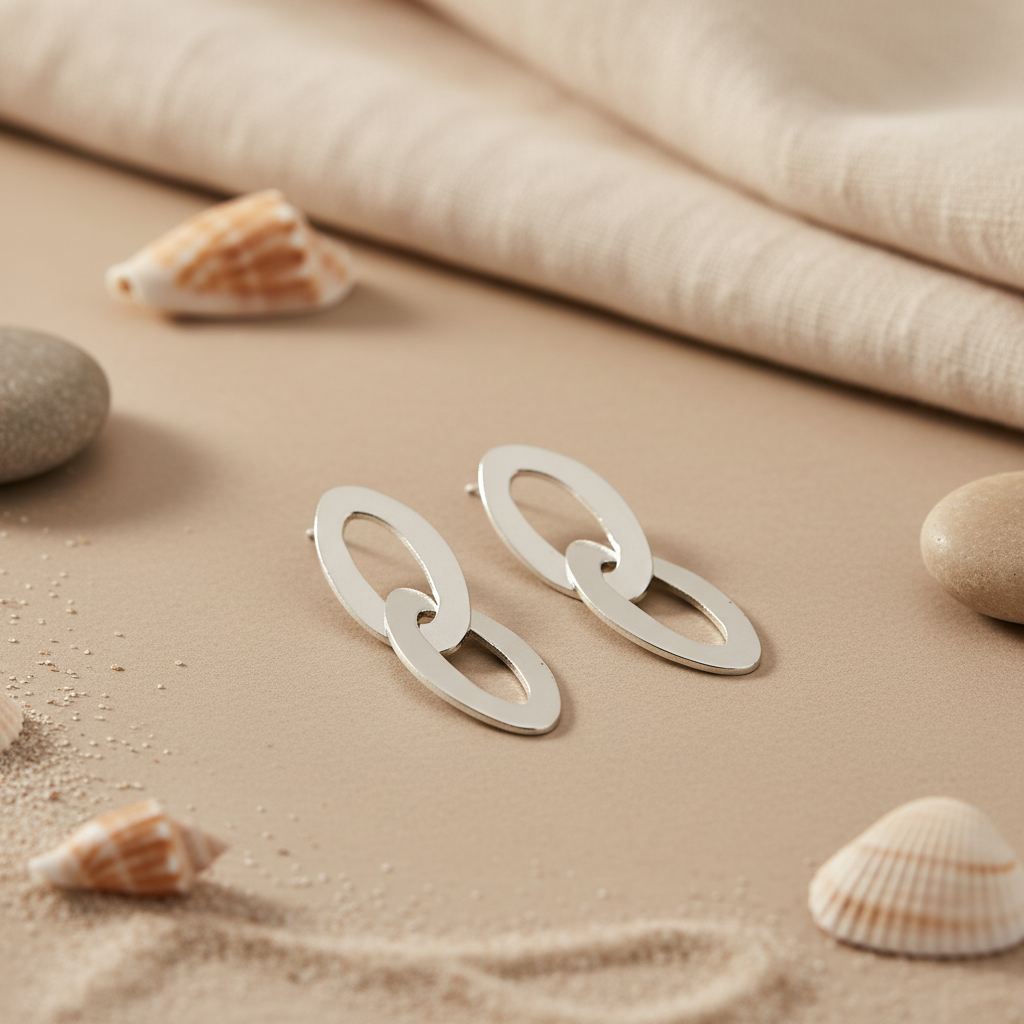 Silver Oval Link Drop Earrings for Women | Statement Jewelry
