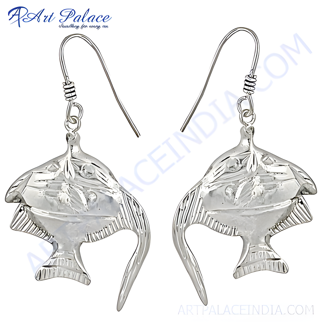 925 sterling silver fish drop earrings with a detailed design, perfect for women