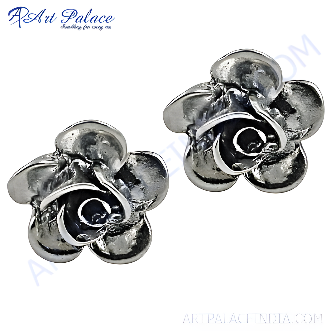925 sterling silver rose flower stud earrings, elegant floral design