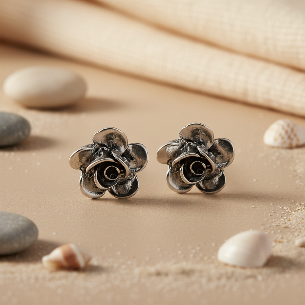 925 Silver Rose Flower Stud Earrings | Women's Jewelry Gift