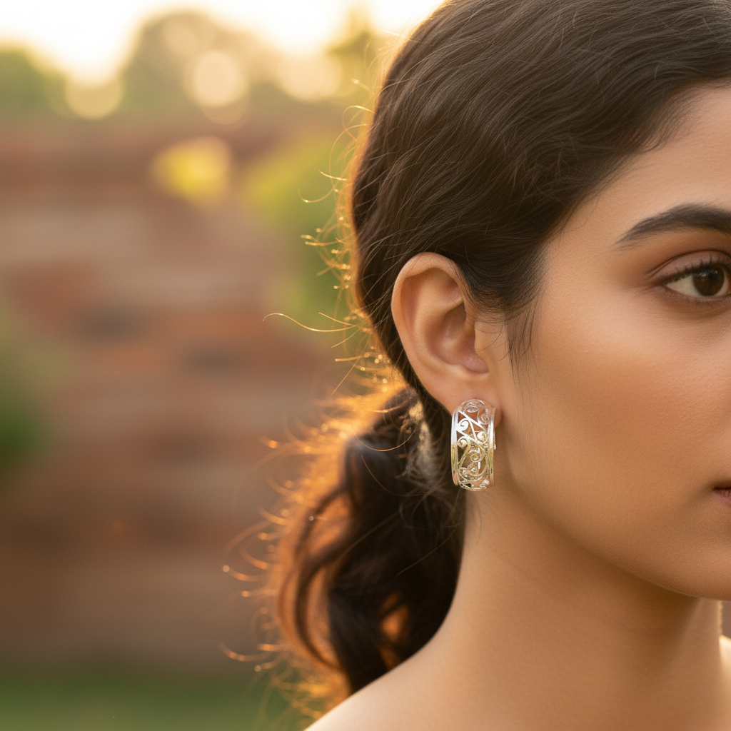 Pendientes de aro con filigrana de plata 925 para mujer | Joyería de uso diario