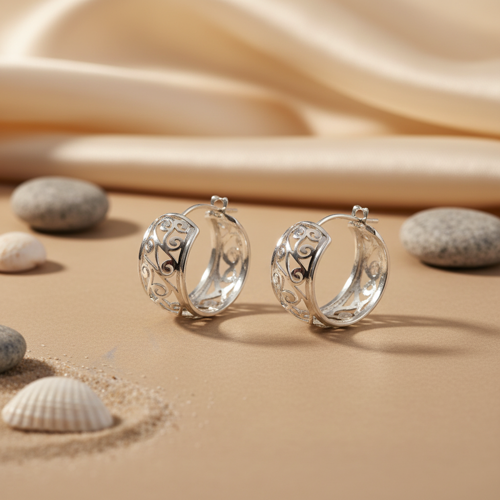 Pendientes de aro con filigrana de plata 925 para mujer | Joyería de uso diario