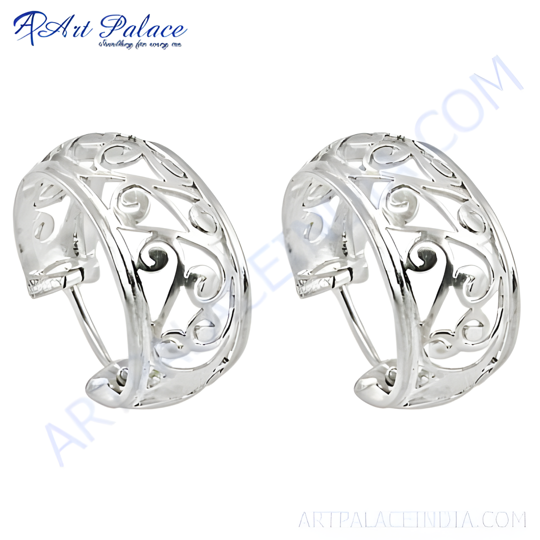 925 sterling silver filigree hoop earrings, designed for women, perfect for daily wear.