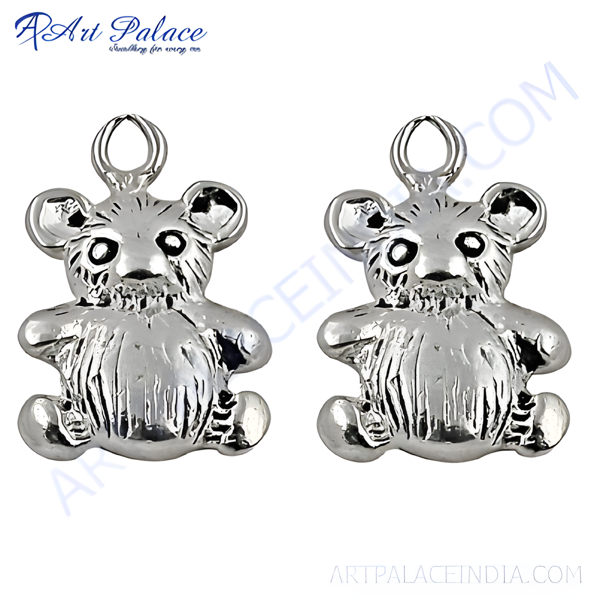 Silver teddy bear charm pendant for jewelry making on a white background