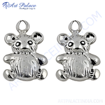 Load image into Gallery viewer, Silver teddy bear charm pendant for jewelry making on a white background. Highly detailed silver bear.
