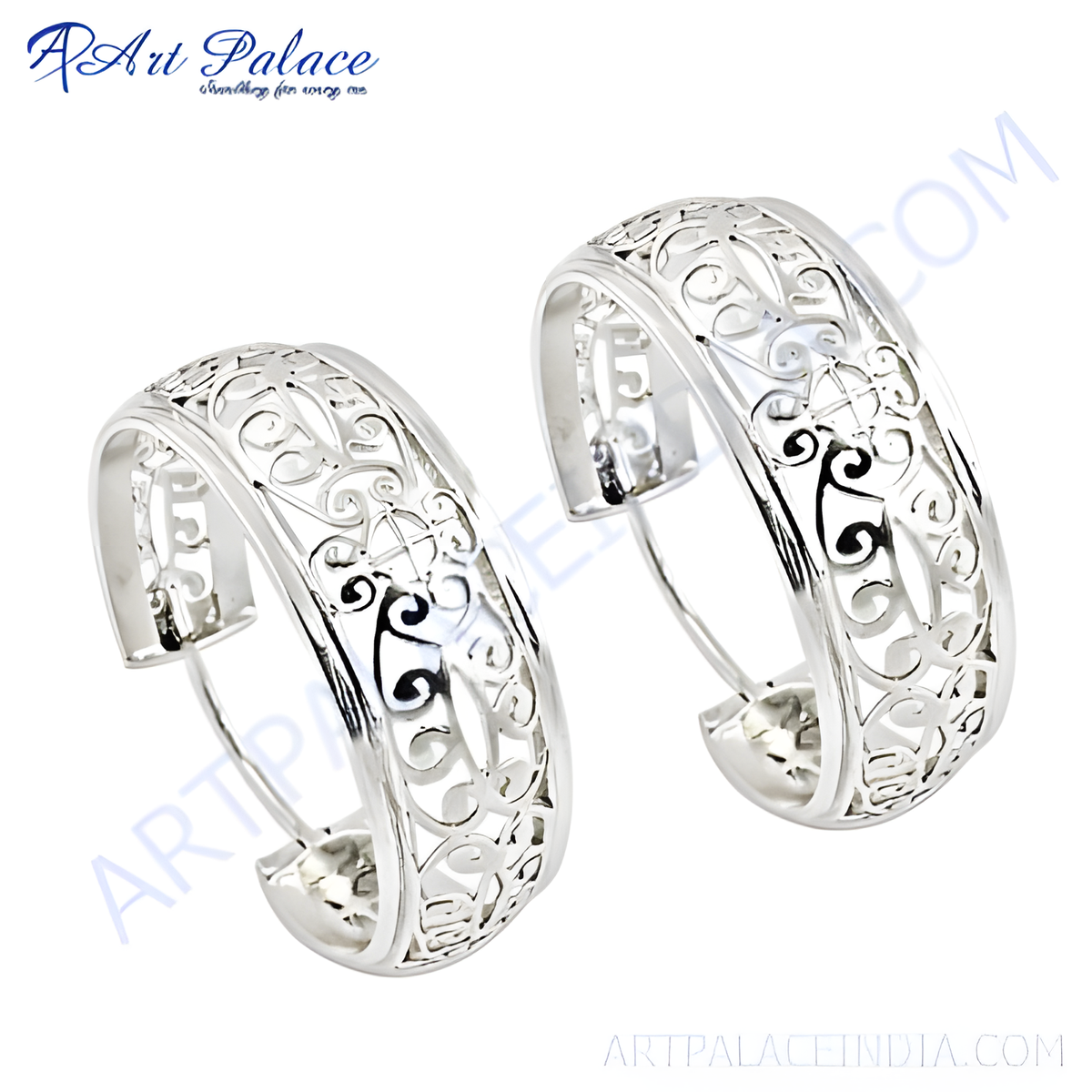 925 sterling silver filigree hoop earrings, a delicate openwork design