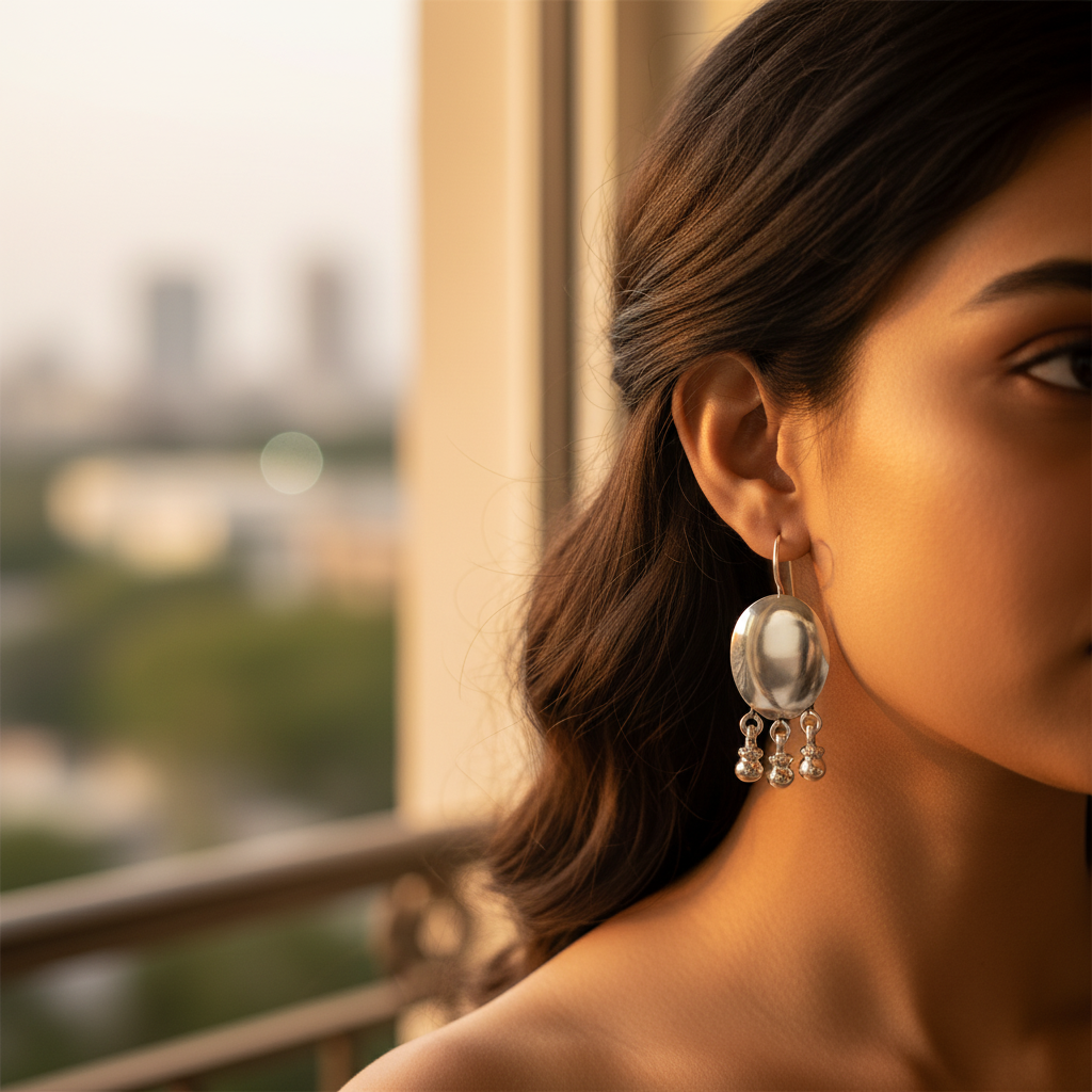 女士银色垂坠耳环 | 个性饰品