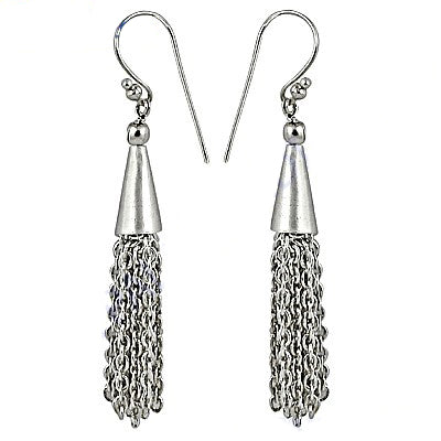 Silver Tassel Drop Earrings for Women | Statement Jewelry