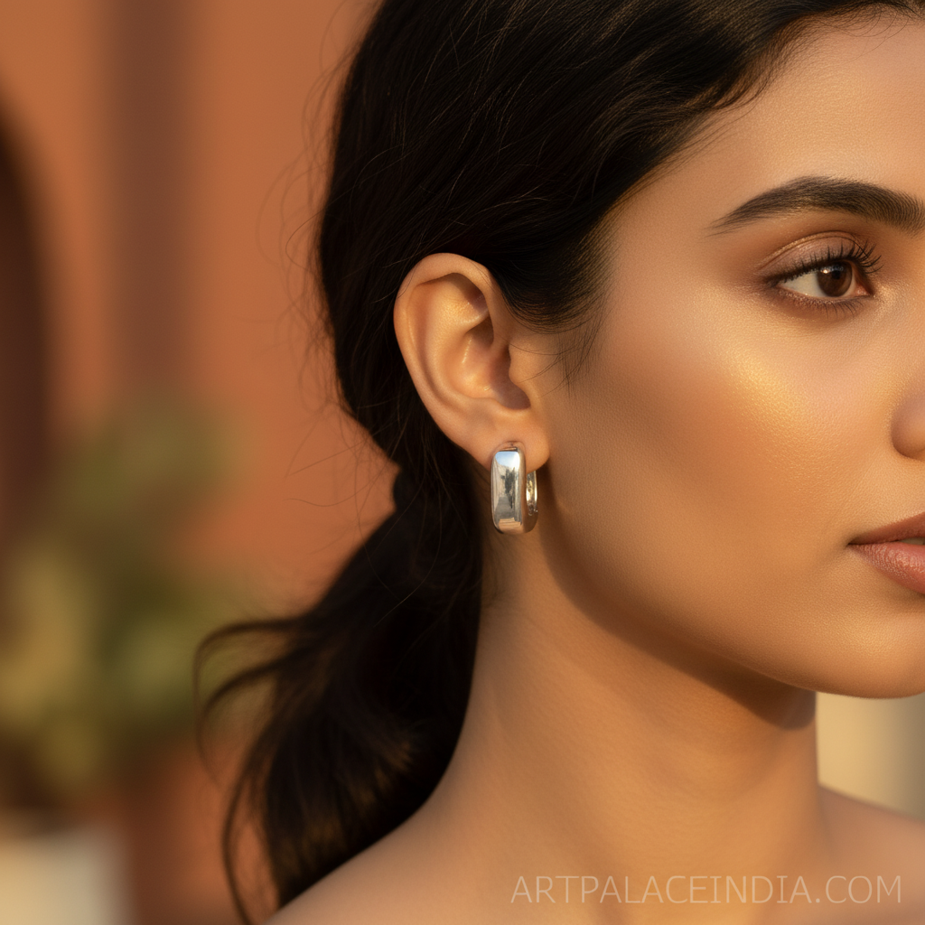 银色方形耳环 | 女士日常佩戴饰品