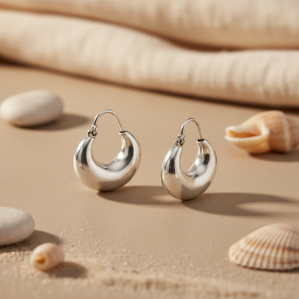 925 Silver Crescent Hoop Earrings for Women | Daily Wear
