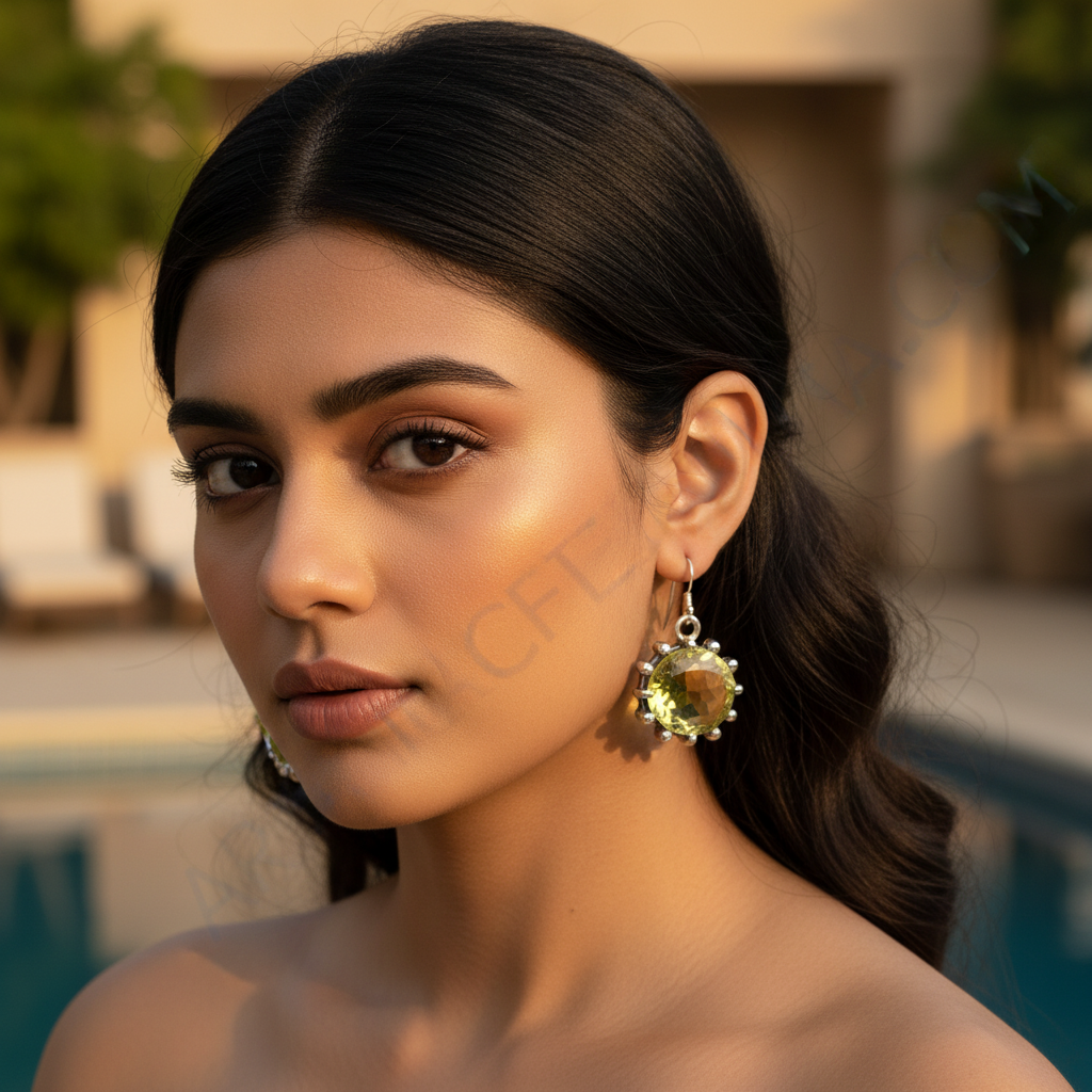 925纯银黄水晶宝石耳环 | 女士珠宝礼品